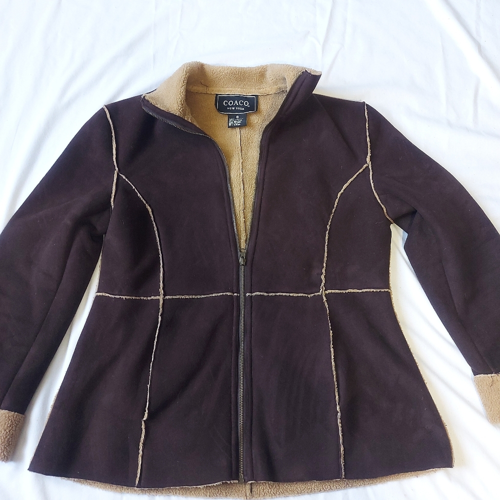 Coaco New York Brown Tan Sherpa Lined Lightweight Jacket, Size Small